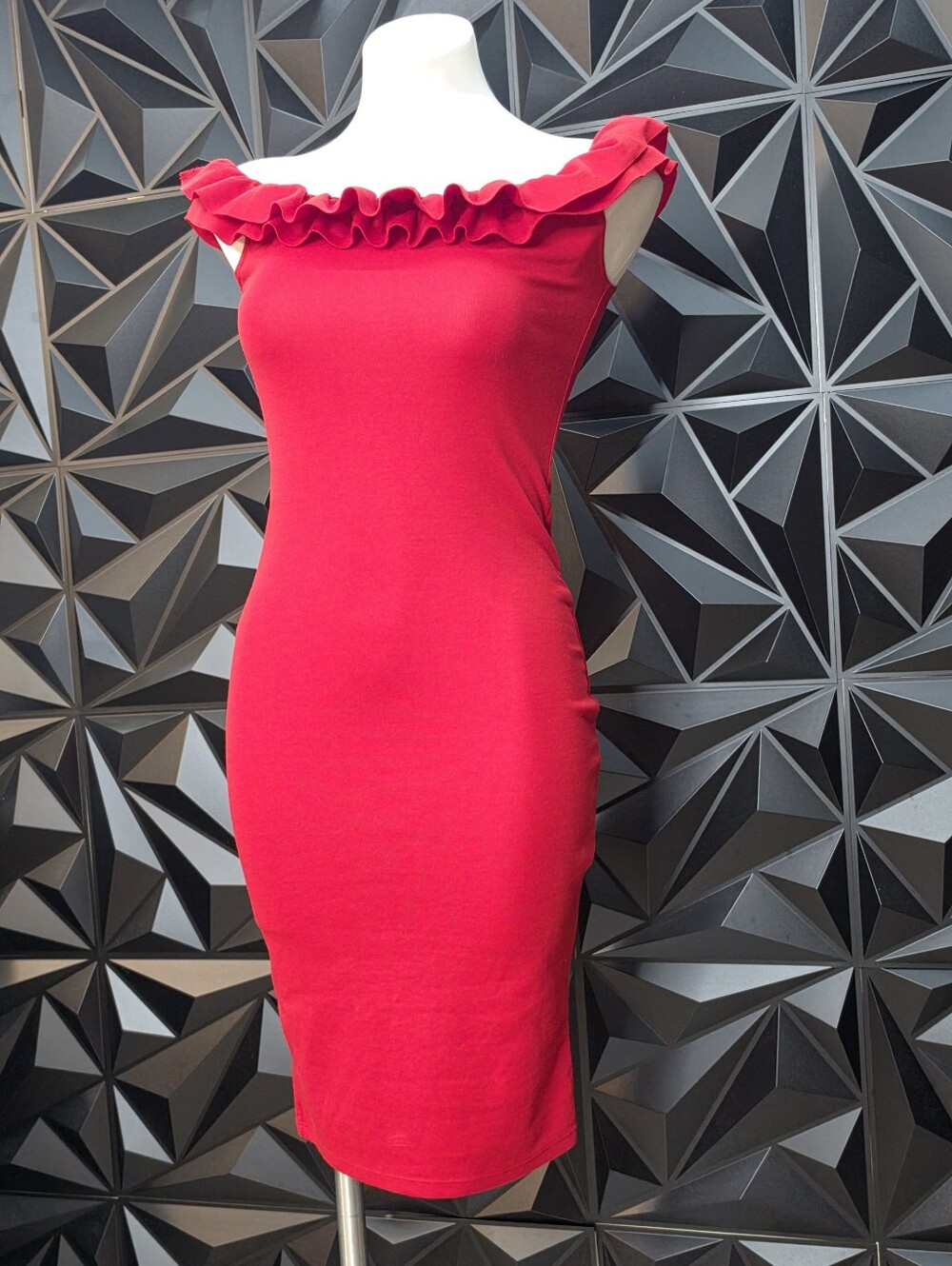 Zara Red Ruffled Off-Shoulder Midi Dress